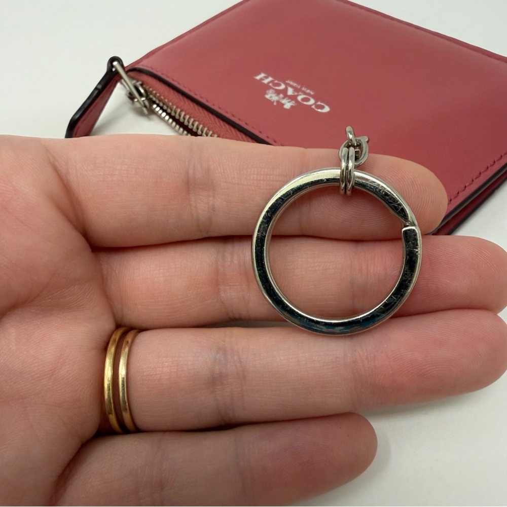 Coach Mini Skinny ID Case Pink Solid Key Ring ID Window Women's Card Wallet - Picture 14 of 15